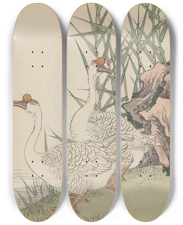 Triptych art skateboard deck of Imao Keinen Keinen Kach Gafu Pl112 by Imao Keinen (1845-1924)