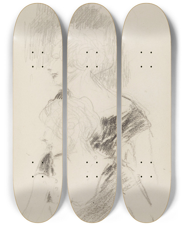 Triptych art skateboard deck of Georges Hugo Etude De Femmes by Georges Hugo (1868-1925)