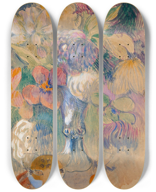 Triptych art skateboard deck of Paul Gauguin Still Life With Cat by Paul Gauguin (1848-1903)