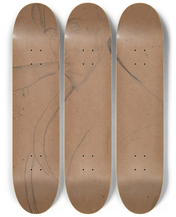 Triptych art skateboard deck of Amedeo Modigliani Portrait Of Donatofrisia by Amedeo Modigliani (1884-1920)