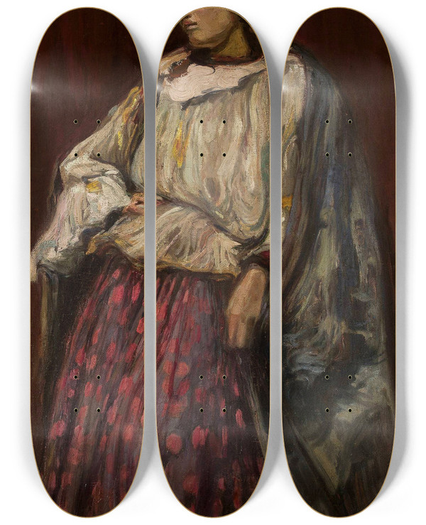 Triptych art skateboard deck of Witold Wojtkiewicz Gipsy Woman by Witold Wojtkiewicz (1879-1909)