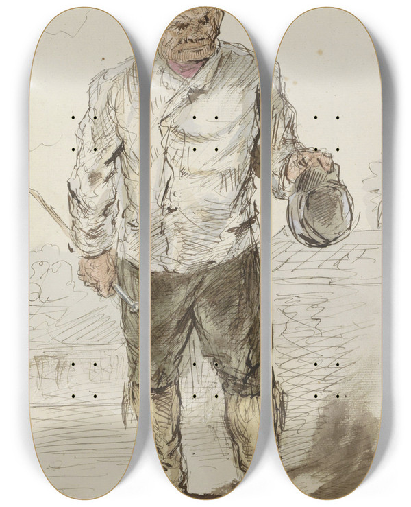 Triptych art skateboard deck of Alexander Ver Huell Bedelaar by Alexander Ver Huell (1822-1897)