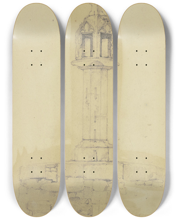 Triptych art skateboard deck of Jakob Becker Wayside Shrine by Jakob Becker (1810-1872)