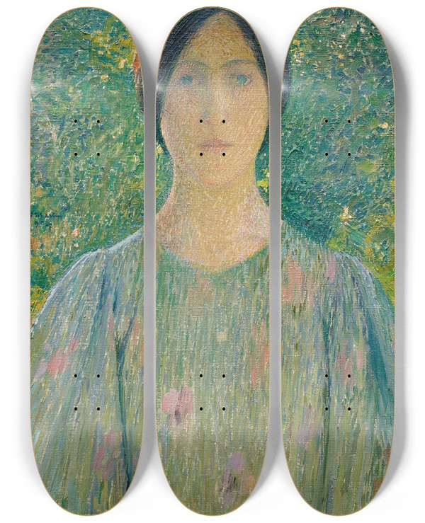 Triptych art skateboard deck of Henri Martin Jeune Femme La Robe Fleurie by Henri Martin (1860-1943)