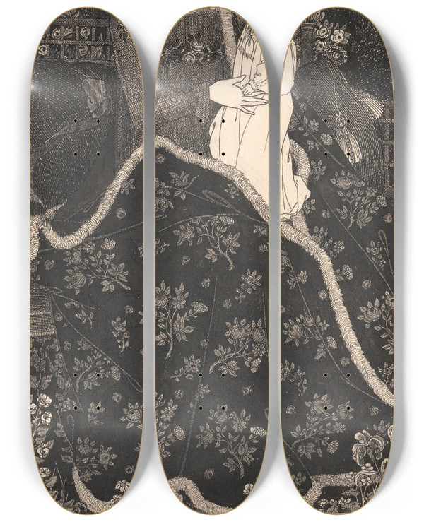 Triptych art skateboard deck of Aubrey Vincent Beardsley A Large Christmas Card by Aubrey Vincent Beardsley (1872-1898)