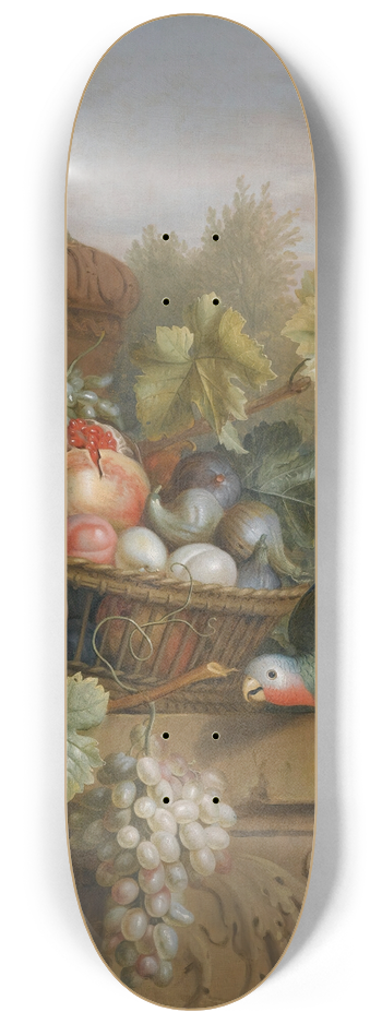 Follower of Jakob Bogdny - Still Life With A Basket Of Fruit, A ParrotAnd An Urn On A Carved Stone Ledge 8.25 inch art skate deck