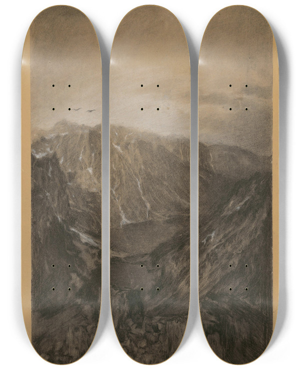 Triptych art skateboard deck of Karol Miloslav Lehotsk The High Tatras by Karol Miloslav Lehotsky (1878-1929)