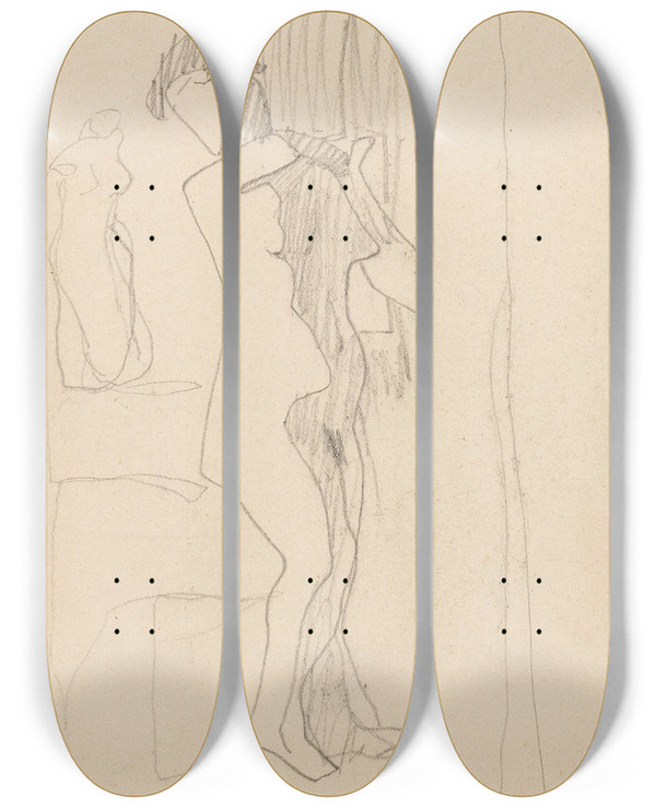 Triptych art skateboard deck of Amedeo Modigliani Femme Nue Debout De Trois Quarts Vers La Droite_2 by Amedeo Modigliani (1884-1920)