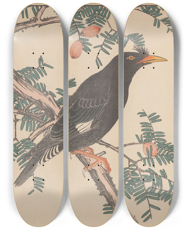 Triptych art skateboard deck of Imao Keinen Keinen Kach Gafu Pl141 by Imao Keinen (1845-1924)