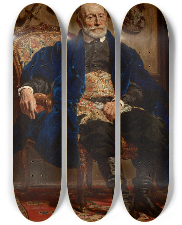 Triptych art skateboard deck of Jan Matejko Portrait Of Piotr Moszyski by Jan Matejko (1838-1893)