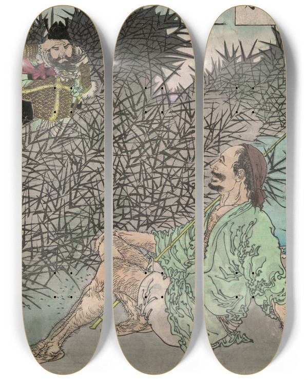 Triptych art skateboard deck of Tsukioka Yoshitoshi Waisui No Tsuki_2 by Tsukioka Yoshitoshi (1839-1892)