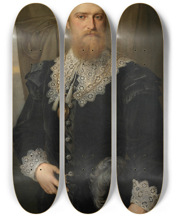 Triptych art skateboard deck of Hermann Nigg Portrt Des Jungen Karl Lueger by Hermann Nigg (1849-1928)