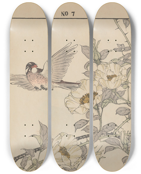 Triptych art skateboard deck of Imao Keinen Keinen Kach Gafu Pl050 by Imao Keinen (1845-1924)