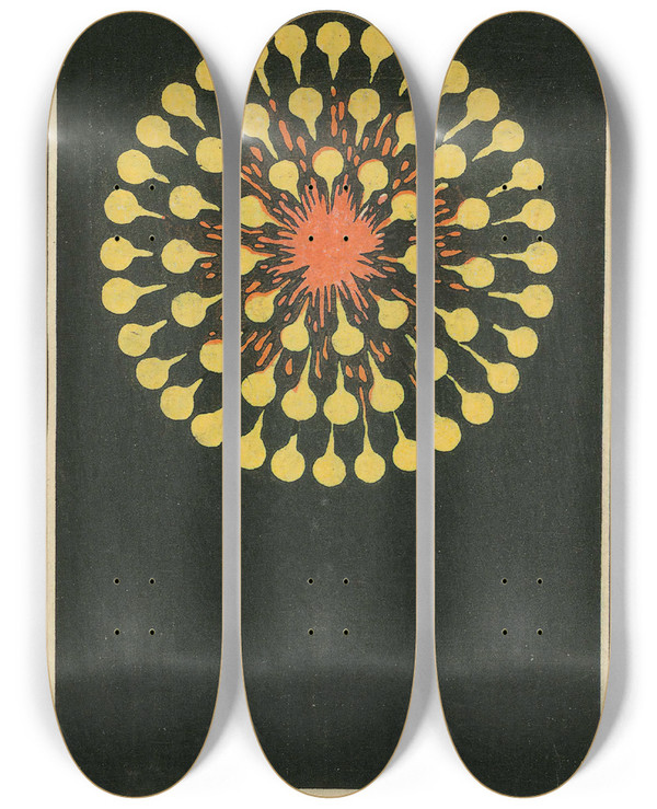 Triptych art skateboard deck of Jinta Hirayama Night Fireworks No 17 by Jinta Hirayama (19-)