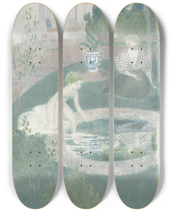 Triptych art skateboard deck of Maurice Denis Le Reflet Dans La Fontaine by Maurice Denis (1870-1943)