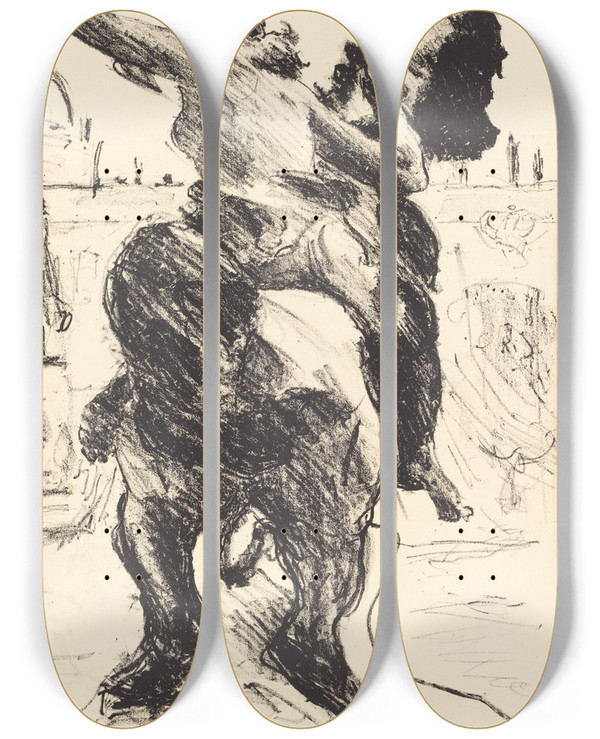 Triptych art skateboard deck of Lovis Corinth Statue Of An Amazon At The Alte Museum Amazonenstatue Auf Der Freitreppe Des Alten Museums by Lovis Corinth (1858-1925)