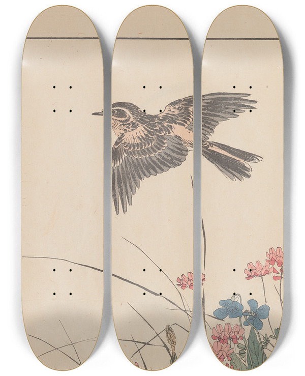 Triptych art skateboard deck of Imao Keinen Keinen Kach Gafu Pl055 by Imao Keinen (1845-1924)