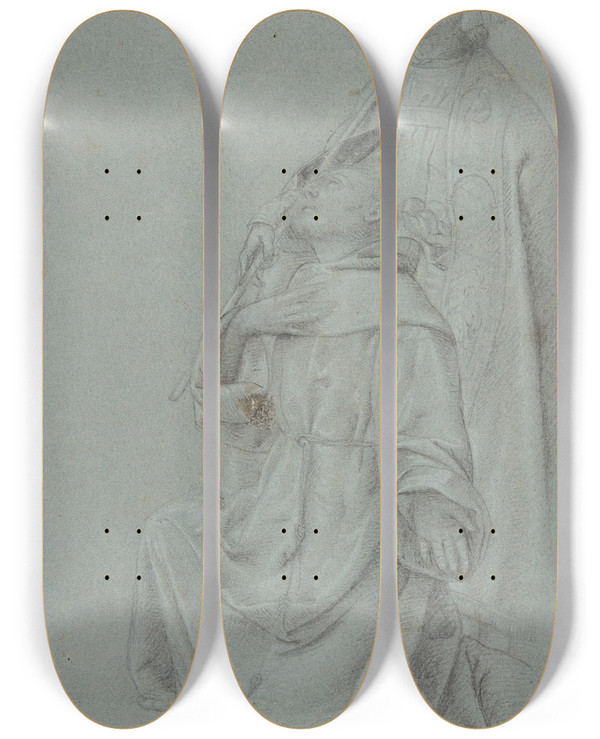 Triptych art skateboard deck of After Moretto Da Brescia Kneeling St Francis And St Nicholas Of Bari by After Moretto Da Brescia (1498-1554)