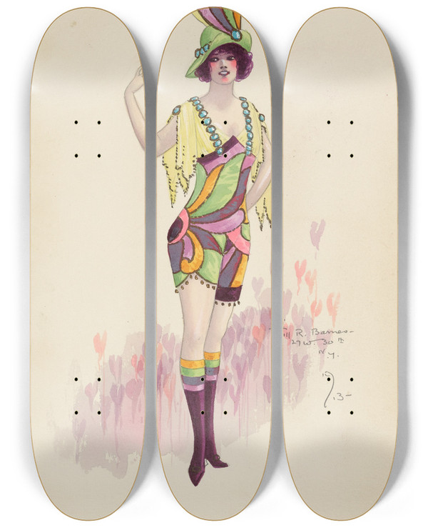 Triptych art skateboard deck of Will R Barnes Cubist Boys by Will R Barnes (1939)