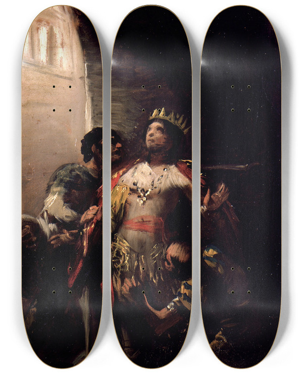 Triptych art skateboard deck of Francisco De Goya St Hermenegild In Prision by Francisco de Goya (1746-1828)