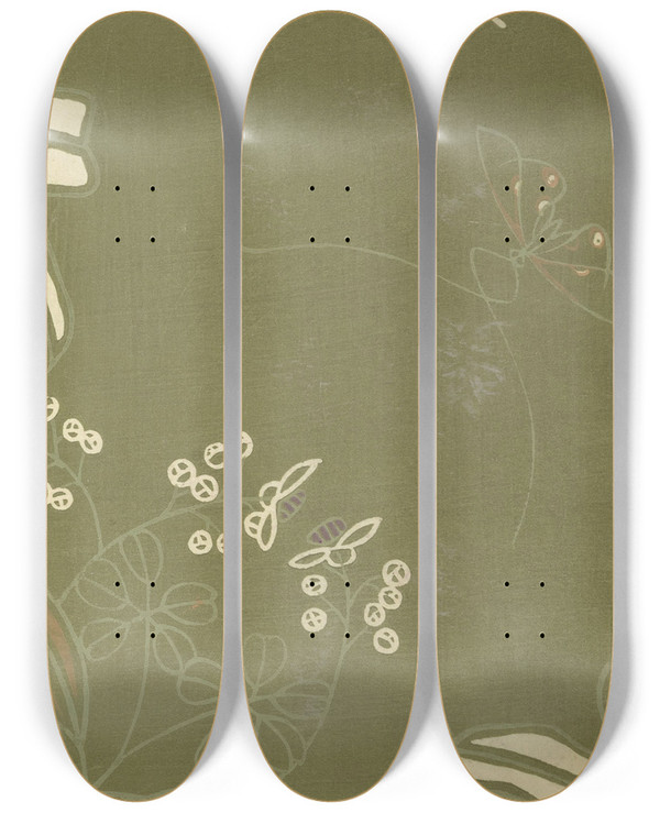 Triptych art skateboard deck of Ogino Issui Y Sketchbook Y Manga Pl29 by Ogino Issui (1900-1910)