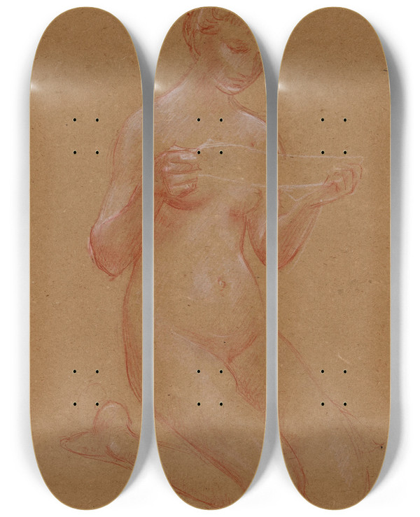 Triptych art skateboard deck of Lucolivier Merson Femme Nue Genoux by Luc-Olivier Merson (1846-1920)