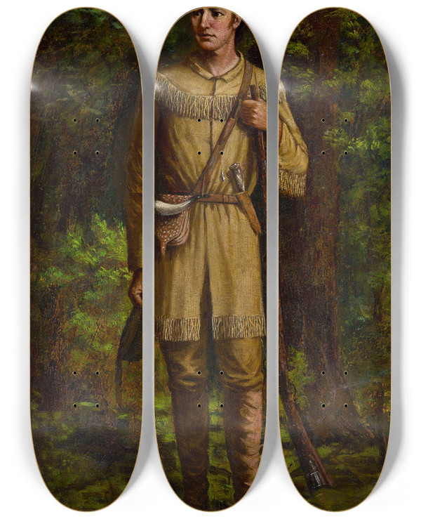 Triptych art skateboard deck of William Henry Huddle Davy Crockett by William Henry Huddle (1847-1892)