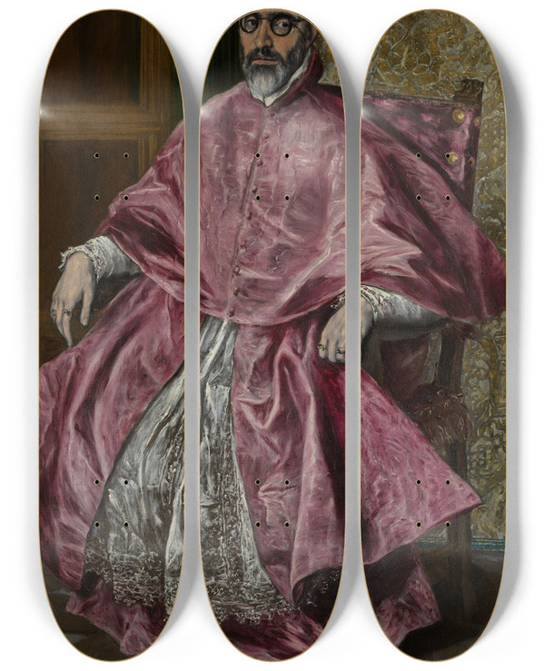 Triptych art skateboard deck of El Greco Domenikos Theotokopoulos Cardinal Fernando Nio De Guevara 15411609 by El Greco Domenikos Theotokopoulos (1540-1614)