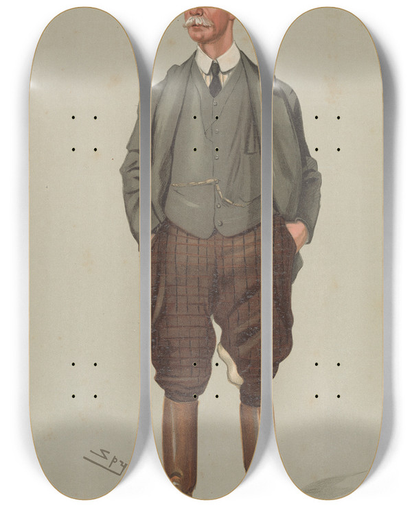 Triptych art skateboard deck of Leslie Matthew Ward Turf Devotees Newmarket Mr Charles Day Rose June 30 1904 by Leslie Matthew Ward (1851-1922)