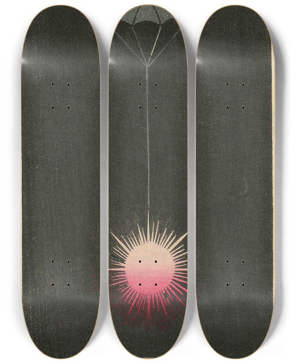 Triptych art skateboard deck of Jinta Hirayama Night Fireworks No 29 by Jinta Hirayama (19-)