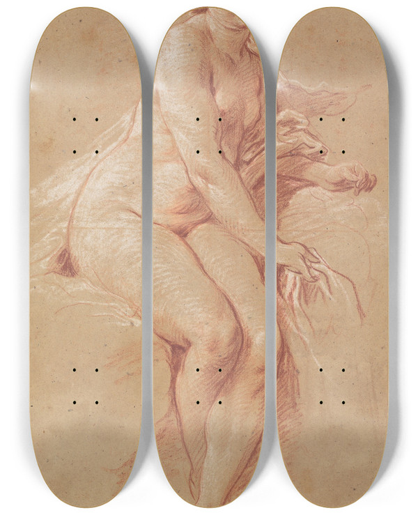 Triptych art skateboard deck of Franois Boucher Aurora by Francois Boucher (1703-1770)