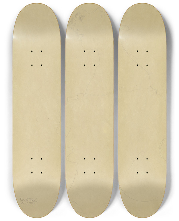 Triptych art skateboard deck of Gustav Klimt Halflength Figure Of A Girl Facing Left by Gustav Klimt (1862-1918)