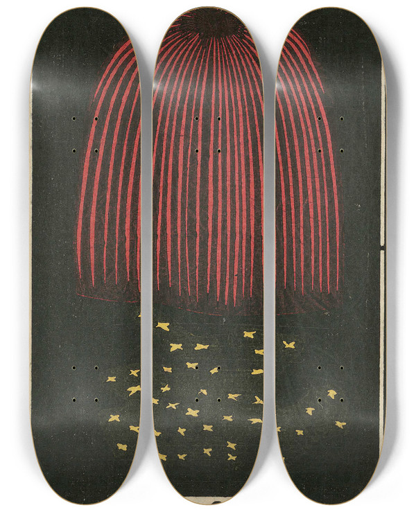 Triptych art skateboard deck of Jinta Hirayama Night Fireworks No 98 by Jinta Hirayama (19-)