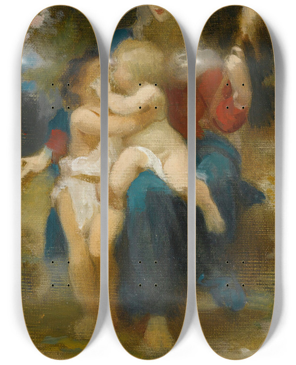 Triptych art skateboard deck of William Bouguereau Study For Sainte Famille by William Bouguereau (1825-1905)