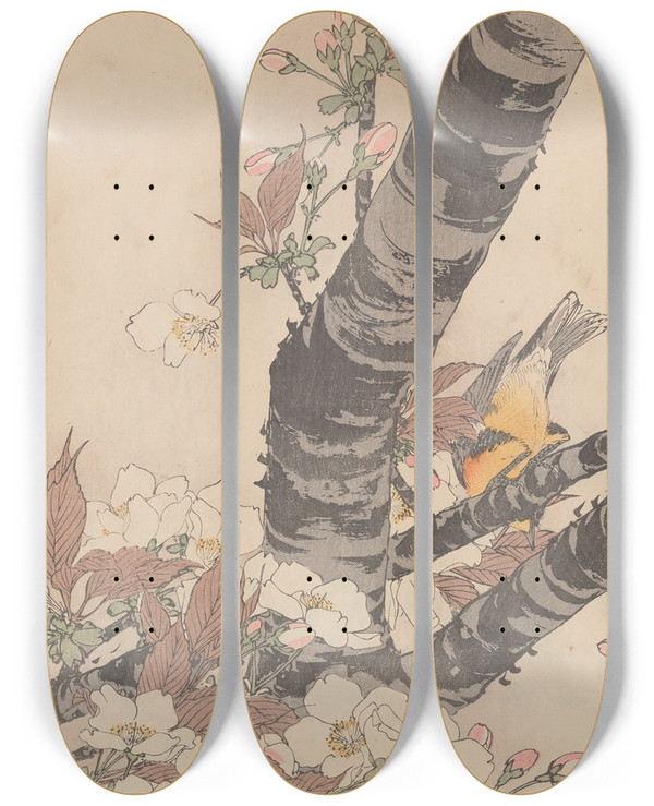 Triptych art skateboard deck of Imao Keinen Keinen Kach Gafu Pl053 by Imao Keinen (1845-1924)