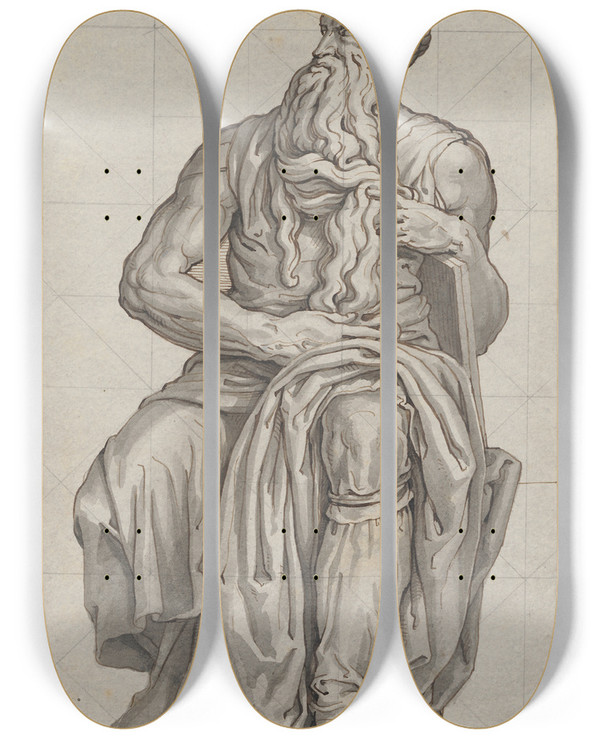 Triptych art skateboard deck of David Humbert De Superville De Mozes Van Michelangelo Sculptuur by David Humbert De Superville (1770-1849)