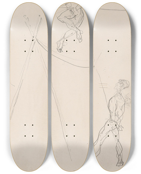 Triptych art skateboard deck of Henri De Toulouselautrec Sur La Corde by Henri de Toulouse-Lautrec (1864-1901)