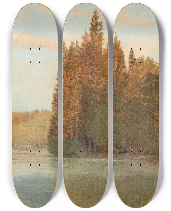Triptych art skateboard deck of Thomas Leitner Morgen by Thomas Leitner (1876-1948)