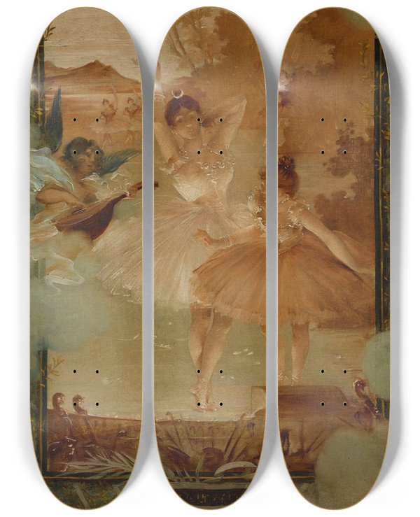 Triptych art skateboard deck of Jules Chret Ballerinas by Jules Cheret (1836-1932)
