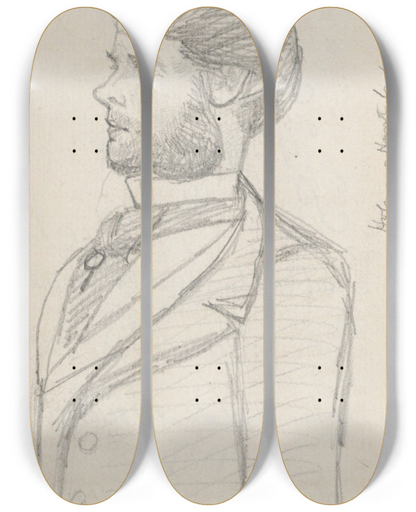 Triptych art skateboard deck of William Michael Rossetti Holman Hunt by William Michael Rossetti (1829-1919)
