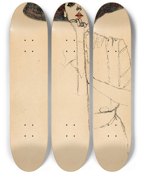 Triptych art skateboard deck of Egon Schiele Frauenbildnis Ii by Egon Schiele (1890-1918)