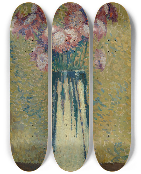 Triptych art skateboard deck of Henri Martin Vase De Fleurs by Henri Martin (1860-1943)