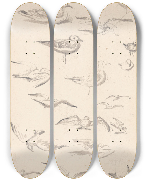 Triptych art skateboard deck of James Ward Studies Of Gulls by James Ward (1769-1859)