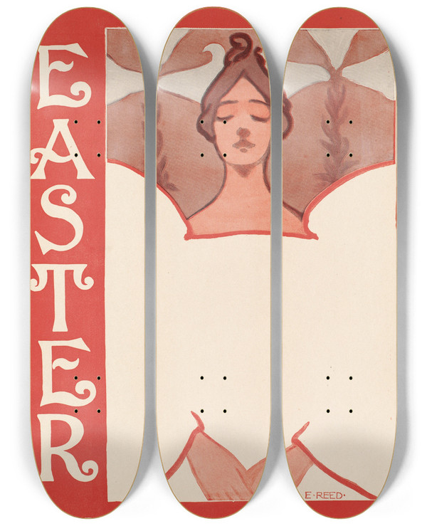Triptych art skateboard deck of Ethel Reed The Boston Sunday Herald Easter by Ethel Reed (1874-1900)