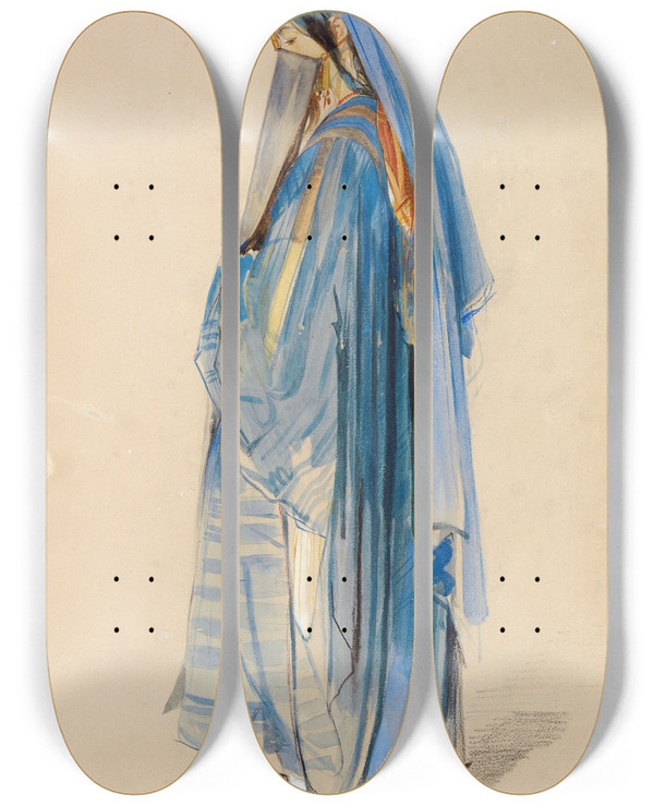 Triptych art skateboard deck of John Frederick Lewis A Young Turkish Woman by John Frederick Lewis (1805-1876)