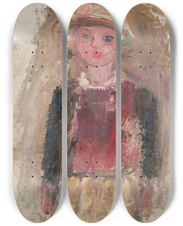 Triptych art skateboard deck of Tadeusz Makowski Little Girl In A Red Waistcoat by Tadeusz Makowski (1882-1932)