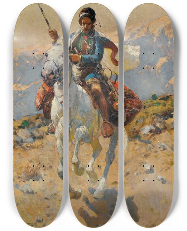 Triptych art skateboard deck of Franz Roubaud Caucasian Horseman by Franz Roubaud (1856-1928)