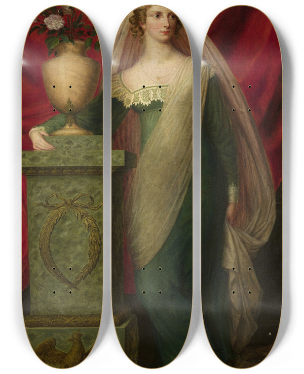 Triptych art skateboard deck of Paul Ernst Gebauer Portrait Of A Princess by Paul Ernst Gebauer (1782-1865)