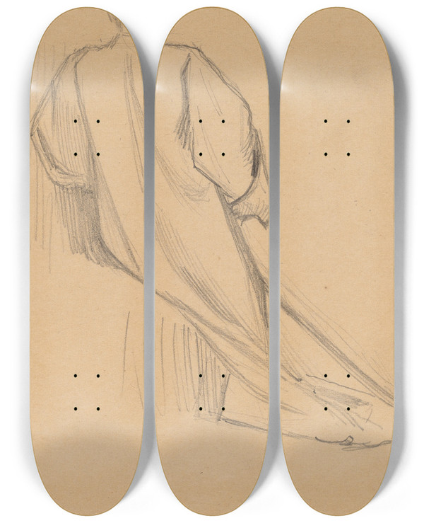 Triptych art skateboard deck of Charles Sprague Pearce Study Of A Figure From Behind by Charles Sprague Pearce (1851-1914)