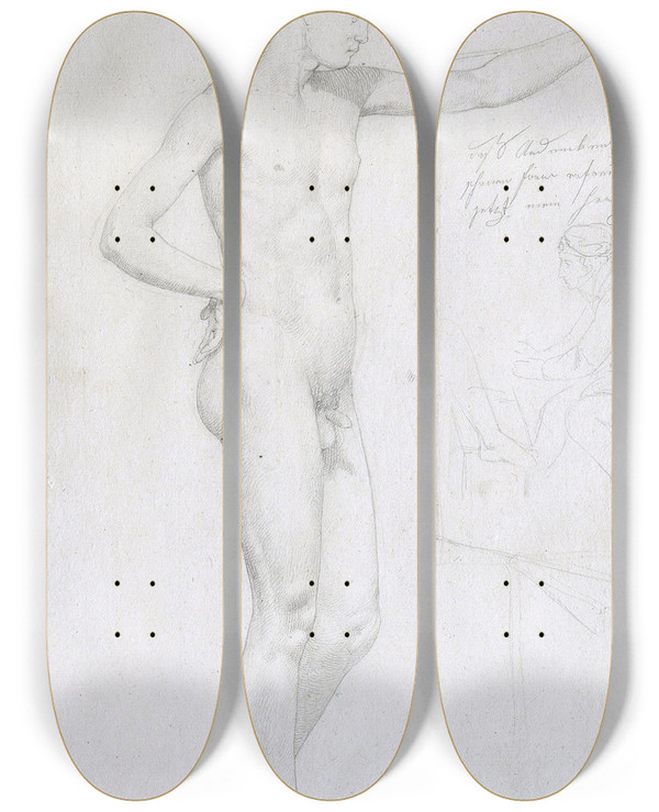 Triptych art skateboard deck of Johann Evangelist Scheffer Von Leonhardshoff Handsome Boy by Johann Evangelist Scheffer Von Leonhardshoff (1795-1822)